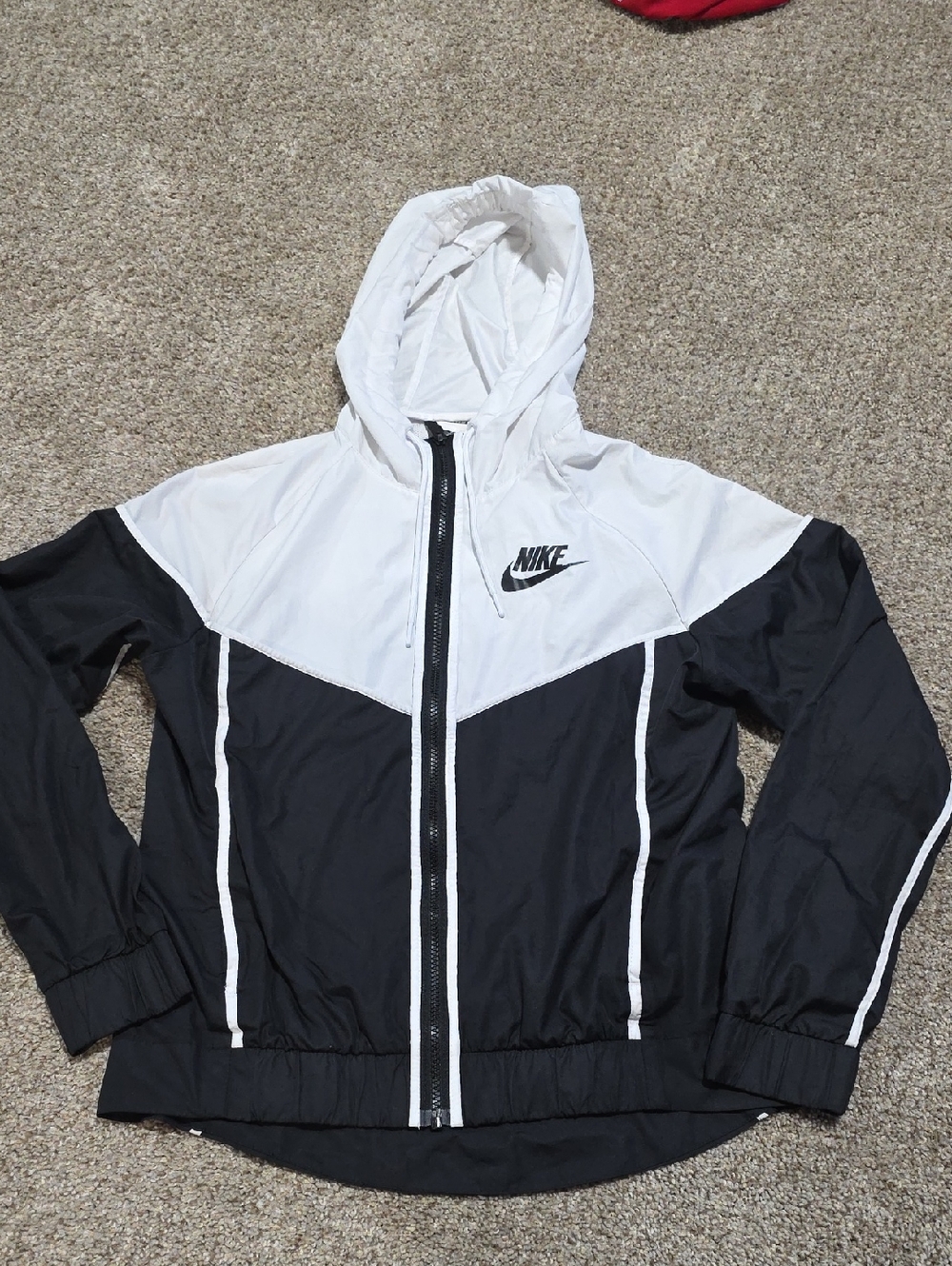 Nike White and Black Colorblock Hooded Jacket